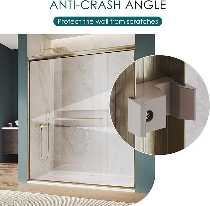 ELEGANT Double Sliding Shower Door 50-54" W x 72" H, Semi-Frameless Bypass Shower Glass Door with Dual Towel Bar Handles, 1/4" Tempered Glass for Walk-in Shower, Brushed Gold