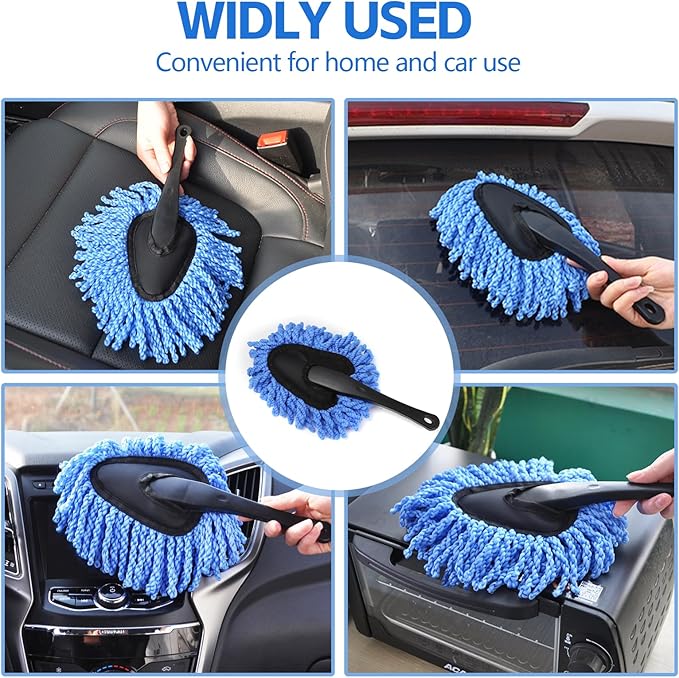 Wuyaoyao 2PCS Car Duster Set, Soft Microfiber Car Duster Interior Exterior, Scratch Free Auto Cleaning Brush with Extendable Handle, Multipurpose Dusting Tool for Auto Office Home Furniture (Blue)