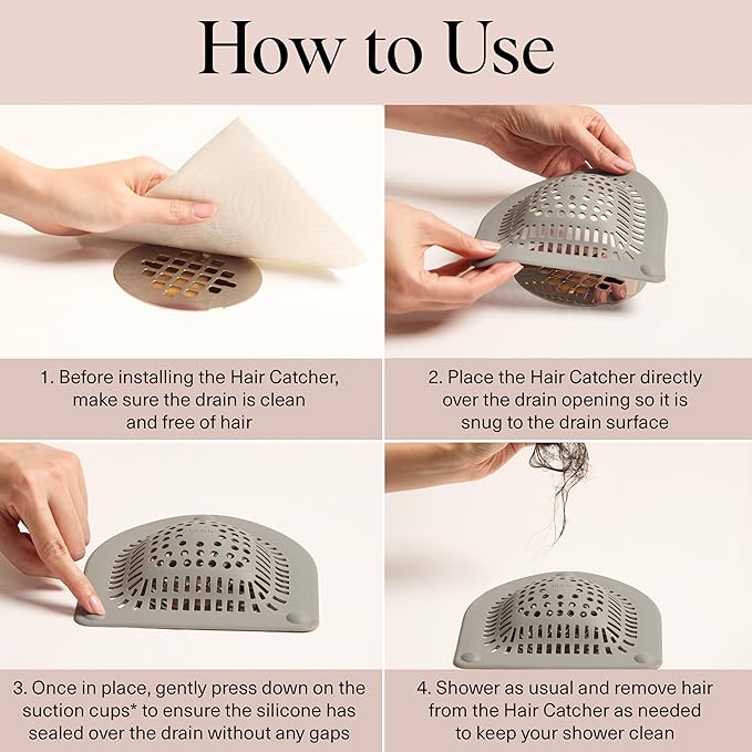 Kitsch Shower Drain Hair Catcher - Sink Drain Strainer that Prevents Clogs, Shower Drain Cover, Anti-Clogging, Bathtub & Shower Cover, Durable & Easy to Clean, Made with Silicone, Universal Fit - Grey