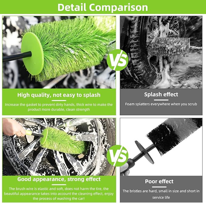 Wheel Cleaning Brush Hub Clean Tool and Rim Detailing Brush with Soft Bristles,Safe On All Wheel Types,Multipurpose Use for Wheels,Rims,Exhaust Tips,Car,Motorcycles,Truck (Green)