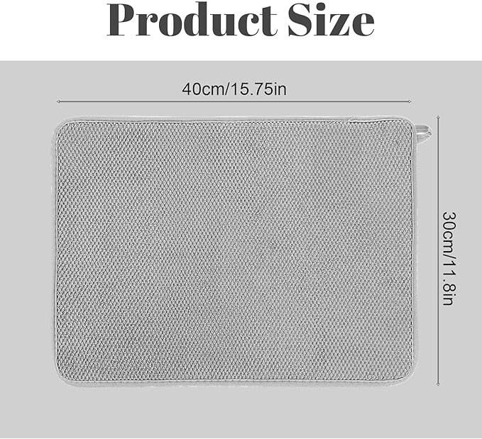 Microfiber Small Dish Drying Mat, 11.8x15.7 Inch Absorbent Dish Drainer Kitchen Counter Protector Gray Dishes Pad for Sinks Countertops Draining Racks