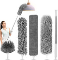 Duster for Cleaning 5-in-1 Kit, 100 Inches Duster with Extension Pole, Extendable Duster, Microfiber Feather Duster, Cobweb Dusters for High Ceilings, Furniture, Blinds, Wall- Grey
