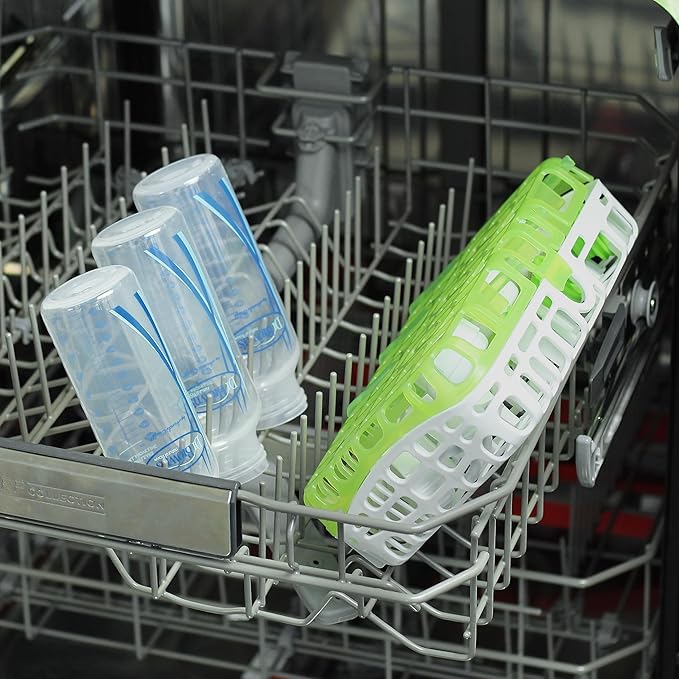 Dr. Brown's Natural Flow Baby Bottle Vent System Cleaning Brushes and Dishwasher Basket for Bottle Parts, 4 Brushes and 1 Basket
