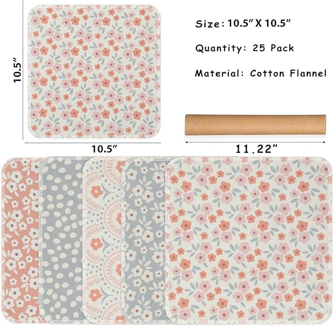 25 Pack Reusable Tissue Paperless Towel Roll Washable Cotton for Kitchen Towels Zero Waste Products Replacement Tissue (RT-D)