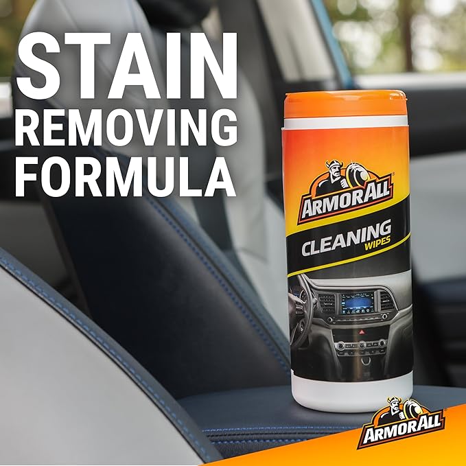 Armor All Interior Car Cleaning Wipes, 25 Count Canister, Powerful Cleaning for Dashboards, Vinyl, Clear Plastics, Carpet and Fabric