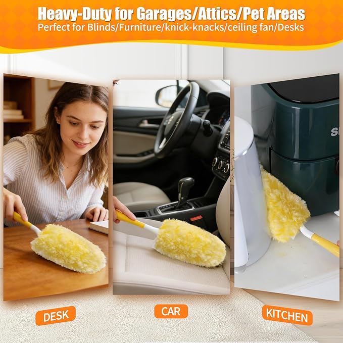 20 Count 360° Heavy Duty Duster Refills, Compatible with Swiffer Duster, Includes 1 Short Handle & 1 3 ft Extendable Handle, 4X Microfiber Cleaning Dusters, Disposable Unscented