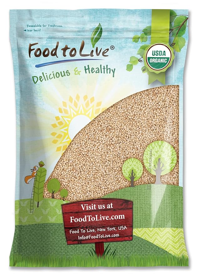 Food to Live Gluten Free Organic Whole Grain Sorghum, 10 Pounds - Non-GMO White Groats. Raw Milo Seeds. Vegan, Bulk Broom-corn. Durra is Great for Making Flour and Popped Jowar Dhani. Made in USA