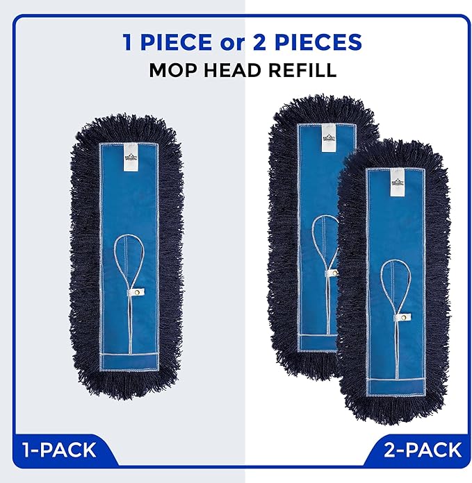 Nine Forty 24-Inch Premium Nylon Dust Mop Replacement Head - Heavy Duty Mop Head Refill for Industrial, Commercial, and Residential Cleaning - Dry Floor Duster for Hardwood Surfaces - Blue (1-Pack)