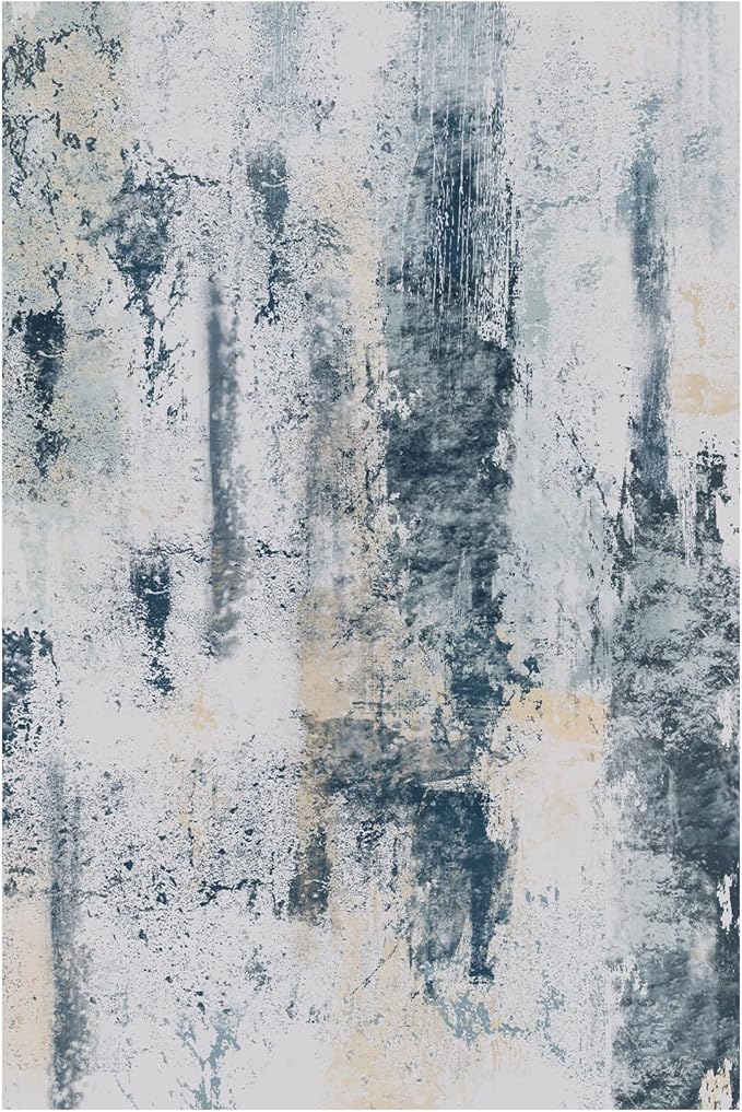 6x9 Area Rugs for Living Room, Bedroom,Modern Abstract Washable Rug, Boho Non Slip Low Pile Carpet for Indoor Dining Room,Office, Dorm, Farmhouse and Kids Room - Blue