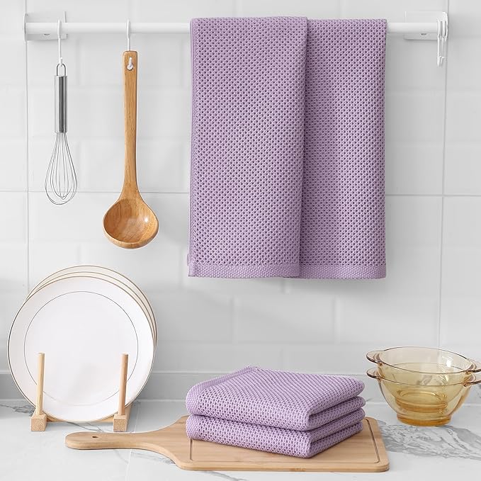Kitinjoy 100% Cotton Waffle Weave Kitchen Hand Towels (13 X 28 Inches, Lavender), 8-Pack Super Soft and Absorbent Dish Towel for Drying Dishes