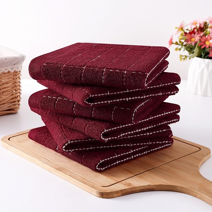Homaxy 100% Cotton Terry Kitchen Dish Cloths, Ultra Soft and Absorbent Dish Towels for Kitchen, Suitable for Drying and Washing Dishes, 6 Pack, 12 x 12 Inches, Brick Red
