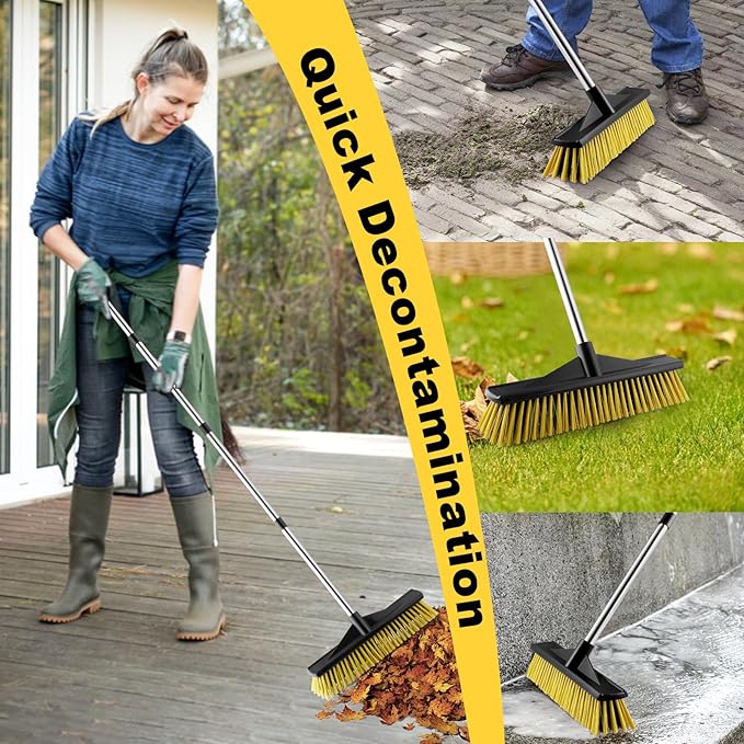 16" Push Broom for Outdoor Heavy Duty, Push Brooms with 59" Adjustable Long Handle for Sweeping Multi-Surface Floor Scrub Brush for Cleaning Outside Deck Patio Garage Driveway Warehouse Concrete