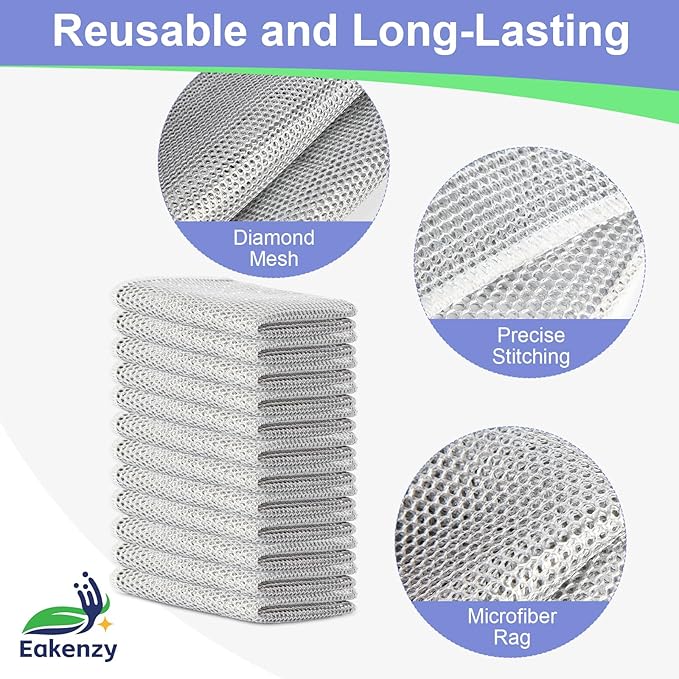 Non Scratch Wire Dishcloth, Multipurpose Wire Dishwashing Rag for Wet and Dry, Steel Cloth for Washing Dishes, Rust Removal Cleaning Cloth Kitchen, No Odor, Double Layer, 60 Pack