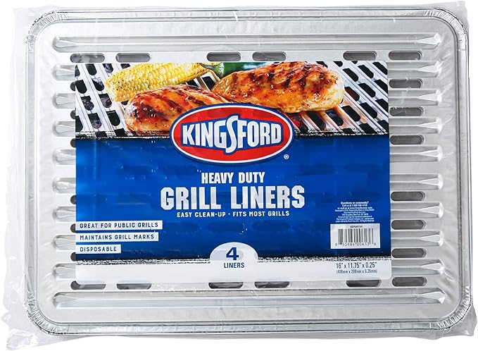 Kingsford Heavy Duty Aluminum Grill Liners | Heavy Duty Grill Liners | Disposable Grilling Liners Prevent Food from Falling Through Grill Grates, Silver (Pack of 12, 48 Count Total)