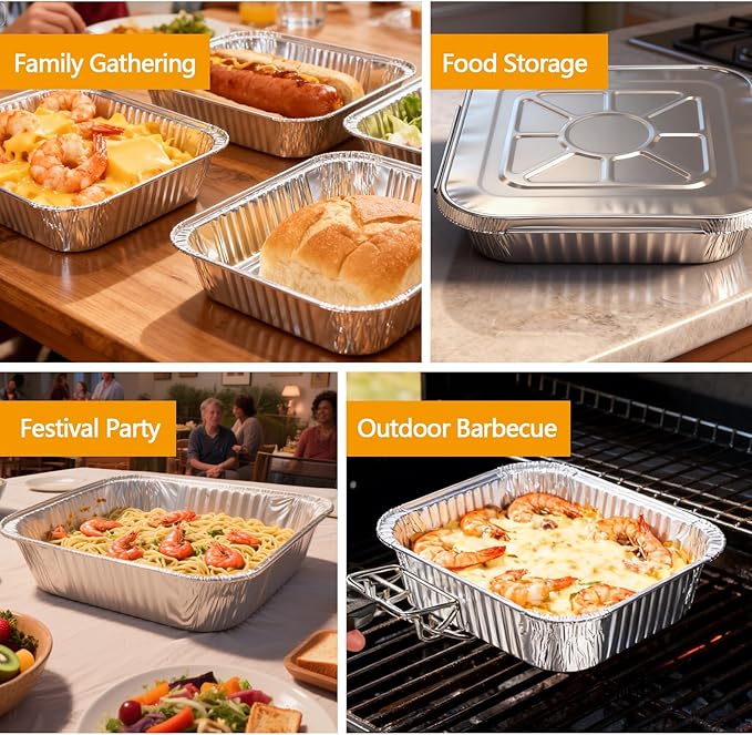 8x8 Thickened Aluminum Foil Pans, 35Pack Disposable Aluminum Pans with Lids for Roasting, Baking, Cooking, Food Prep, Chafing, Steam Table, Oven, Cake, and Party Catering.