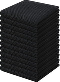 Kitinjoy 100% Cotton Kitchen Dish Cloths, 12 Pack Waffle Weave Ultra Soft Absorbent Dish Towels for Drying Dishes Quick Drying Kitchen Towels Dish Rags, 12 X 12Inch, Black