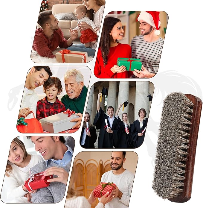 100% Horsehair Brush Professional Premium Horsehair Shoe Dauber Applicators for Leather Shoes Boots Coats Purses Soft Horsehair with Wooden Handle for Grip Leather Shine Polish (7" Brush 2pcs)