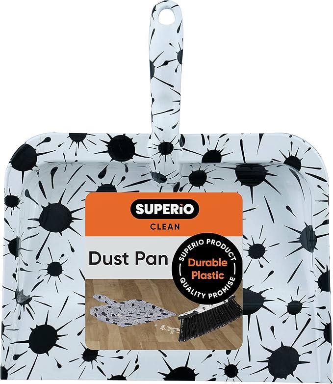 Splash Design Dustpan, Black and White Splash Print Heavy Duty Dustpan for Home, Kitchen Broom Sweeping by Superio