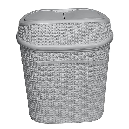 Bath Bliss 9.5 Liter Swing Top Waste Bin Sailor Knot Trash Can | Dimensions: 11.22" x 8.27" x 12.6" | Great for Office | Bathroom | Lid Remove | Grey | Bathroom Wastebasket | Grey