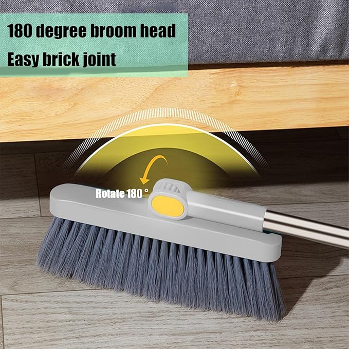 Broom with Dustpan Combo Set 180-degree Rotatable Brooms and Dustpan Set Non-Stick Hair Dustpan Sweeping Brooms Vertical Storage Broom Set Dust Pan and Broom Set for Dog Cat Pets Home Use (Gray)