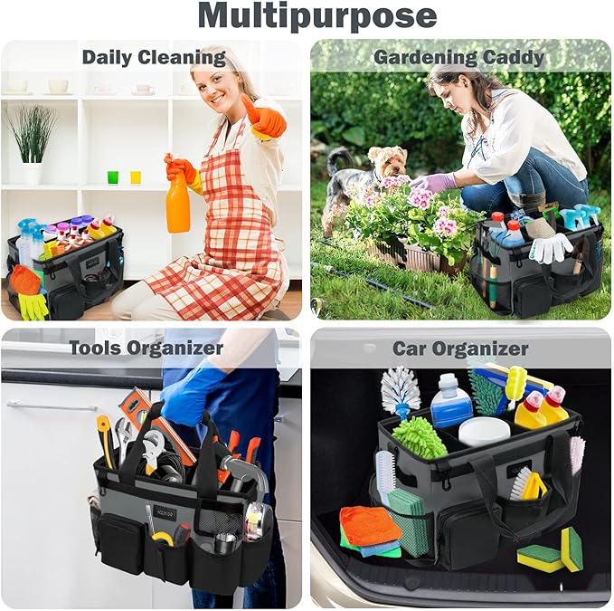 Wearable Cleaning Caddy Bag,Cleaning Supply Tote for Cleaning Supplies, Cleaning Organizer with Adjustable Shoulder and Waist Straps for Cleaners & Housekeepers (Grey, Large)