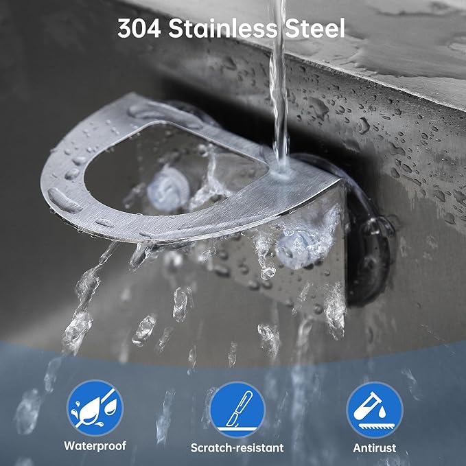 Stainless Steel Kitchen Sink Dish Brush Holder with Suction Cups,Scrub Brush Holder, Compatible with Various Dishwashing Brushes,Dish Wand Holder,Dishwand Sink Caddy,No Drill Rustproof Waterproof