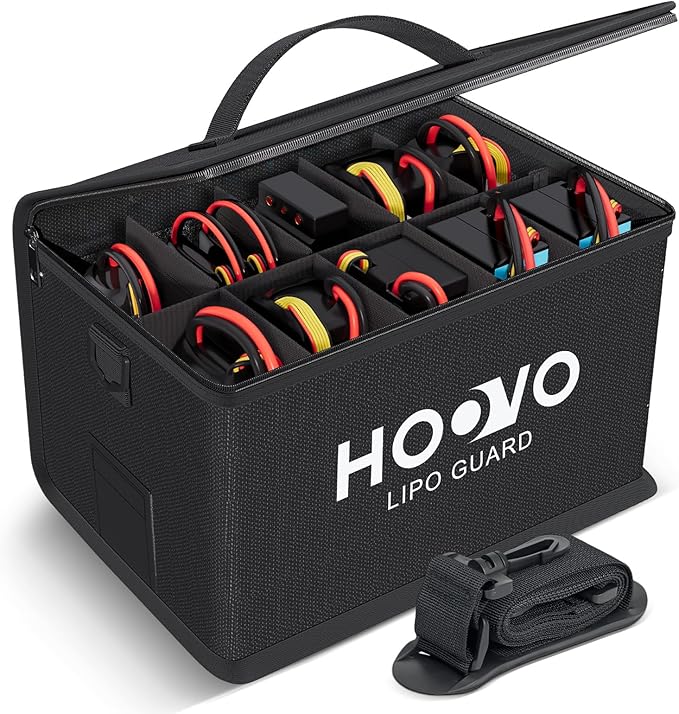 HOOVO Lipo Bag, Fireproof and Explosionproof LiPo Battery Bags - Large Capacity LiPo Guard Safe Pouch Adjustable for 10 - Cell LiPo Storage & Charge (10.6"x 6.7" x 6.7")