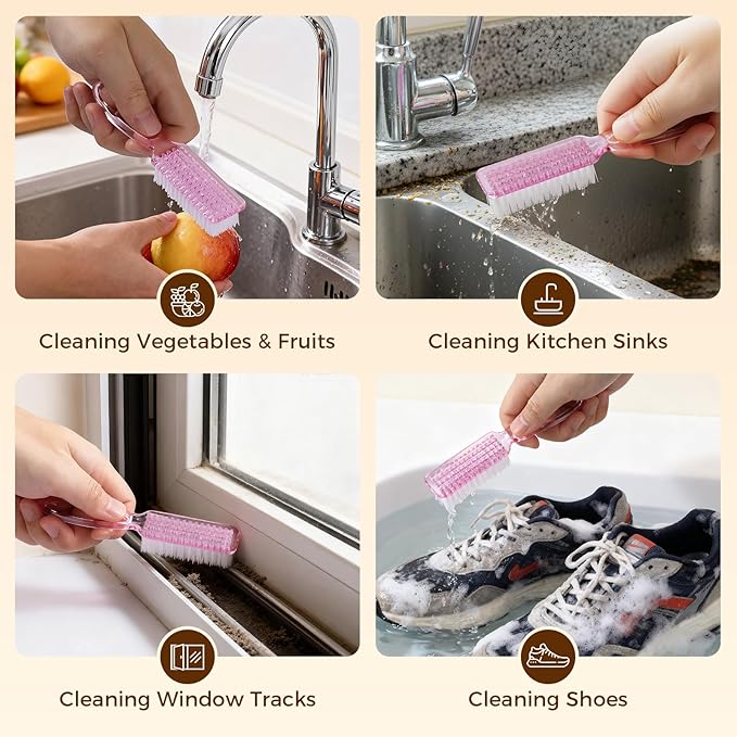 Nail Brush for Cleaning Fingernails, Larbois 4 Pack Deep Cleaning Fingernail Brush for Cleaning Nail Scrubber Brush Heavy Duty Foot Brush Handle Grip Nail Brushes for Toes and Fingernails