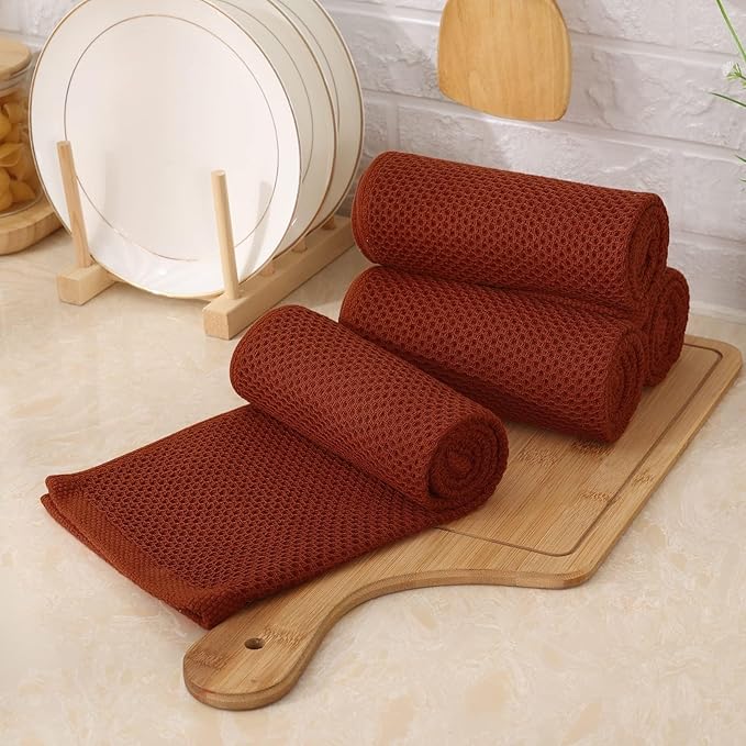Kitinjoy 100% Cotton Waffle Weave Kitchen Hand Towels (13 X 28 Inches, Rust), 6-Pack Super Soft and Absorbent Dish Towel for Drying Dishes