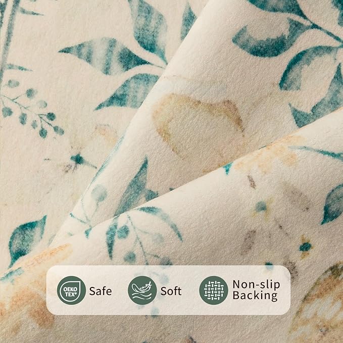 Floral Rug for Living Room Bedroom, 8x10 Washable Rug, Vintage Boho Area Rug, Large Non Slip Low Pile Wool Carpet for Indoor Dining Room,Girls Room,Nursery Room and Kids Room(Ivory Green 8x10)