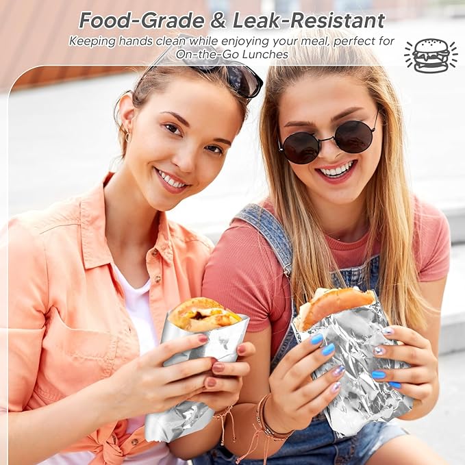120 Packs Insulated Foil Sandwich Wrap Sheets 12"x12" Pre-Cut Aluminum Foil Sheets Sandwich Wrapping Paper Greaseproof Waterproof Burger Wrappers for Sandwiches Burritos Hamburger Hot Dogs BBQ