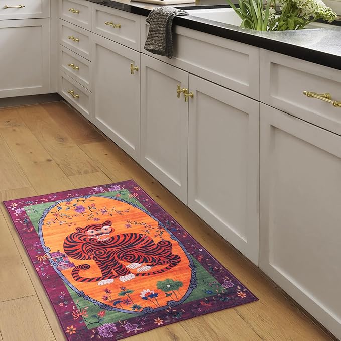 Vintage Tibetan Rug - 2x3, Non-Slip, Washable Rugs for Bathroom, Kitchen, Indoor, Entryway, Oriental, Traditional,Distressed, Tribal, Asian Accent Floor Mat