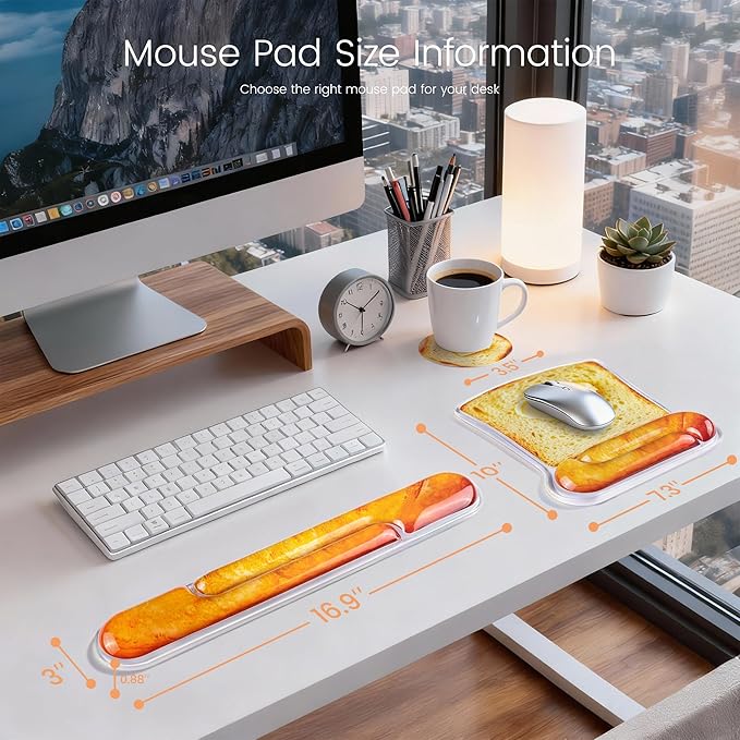 Ospelelf Mouse Pad with Wrist Rest and Ergonomic Gel Keyboard Hand Wrist, Support for Typing Gaming, Relieve Wrist Pain, Cool & Easy to Clean, for Office, Programmer, Home Computer Use, Butter Bread