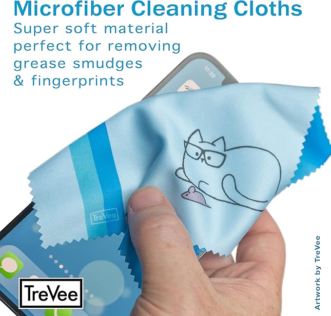 10 Pack Cute Kitty Cat Design Multicolor Microfiber Cleaning Cloths for Cleaning Eyeglasses Lenses Sunglasses and Cell Phone Beautifully Designer Colors Blue Pink Yellow Purple Green Cloth Wipes