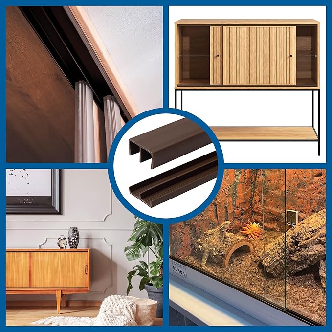 1/4" Panel Sliding Door Track - 36" Brown Plastic Upper & Lower Set, USA Made, Pack of 2 - Outwater