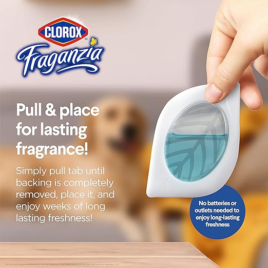 Clorox Fraganzia Small Rooms Air Freshener, Fresh Ocean Breeze - Peel & Place Air Freshener, No-Plug, Battery-Free for Closets, Laundry Room, Entry Way, Bathroom, Locker, 0.25 Fl Oz Each, 24 Count