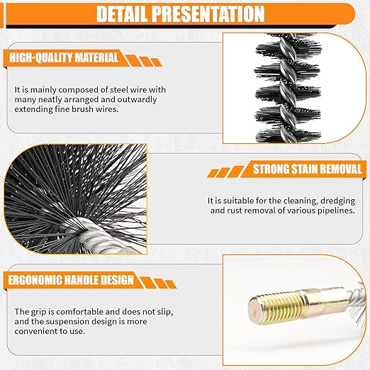 1Pc 2.5" Dia Stainless Steel Cylinder Bores Wire Round Tube Cleaning Brush 65mm