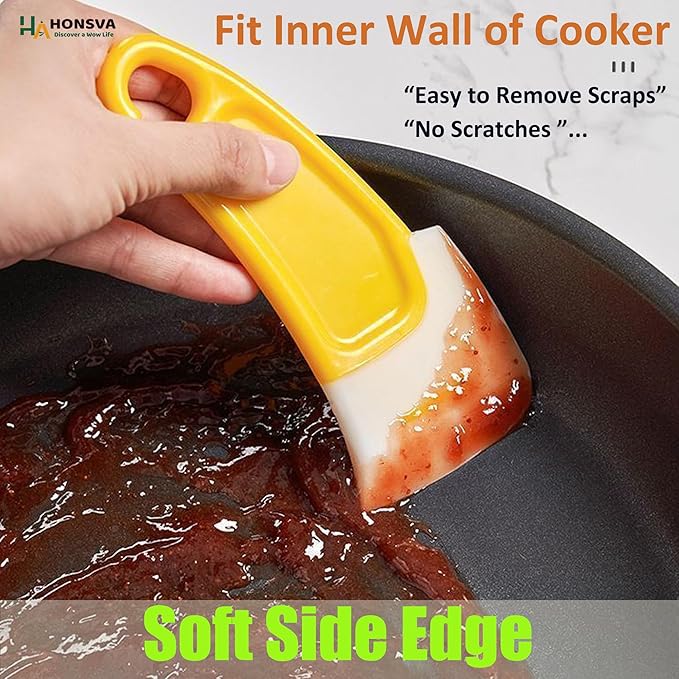 Dish Scraper for Cleaning Pans, Pots, Bowls, Silicone Kitchen Sraper, Non-stick Scraping Spatulas Tool, 3 Piece in 1 Pack.