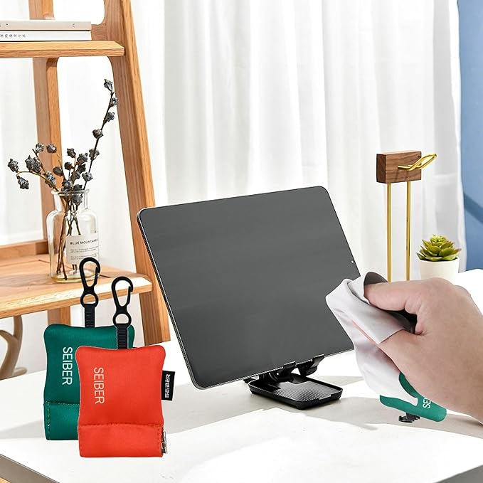 SEIBER Eyeglass Cleaning Microfiber Cloth - with Neoprene Pouch | 7 x 7 inch Glasses Cleaning Cloth for Sunglasses,Laptops, Cameras,Screen | Self-Closing Bottom(2PCS,OR GRN)