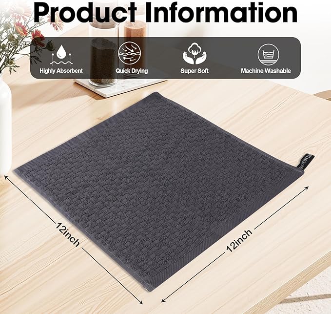 6 Pack 100% Cotton Wash Cloth, 12x12Inch Highly Absorbent and Soft Feel Fingertip Towels, Machine Washable Washcloths for Bathroom, Gym, Hotel, Spa and Kitchen, 6 Colors