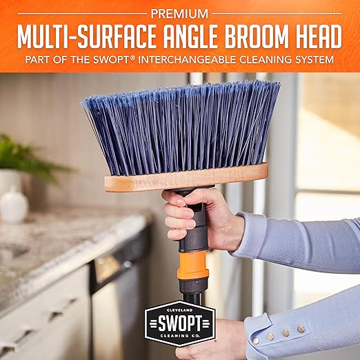 SWOPT Premium Multi-Surface Angle Broom Cleaning Head — Indoor and Outdoor Angled Broom Set — Interchangeable with All SWOPT Cleaning Products for More Efficient Cleaning and Storage