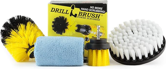 Cleaning - Bathroom Accessories - Drill Brush - Shower Cleaner - Shower Curtain - Shower Door - Shower Curtain - Bathtub - Cast Iron - Bath Mat - Tile - Grout Cleaner - Microfiber Cleaning Cloth