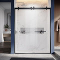 46"-48" W X 76" H Double Sliding Shower Door with Frame - Matte Black Hardware, 8mm Tempered Glass, Stainless Steel Hanger Rollers, Easy-Cleaning Coating, Through-Glass Towel Bar & Knob