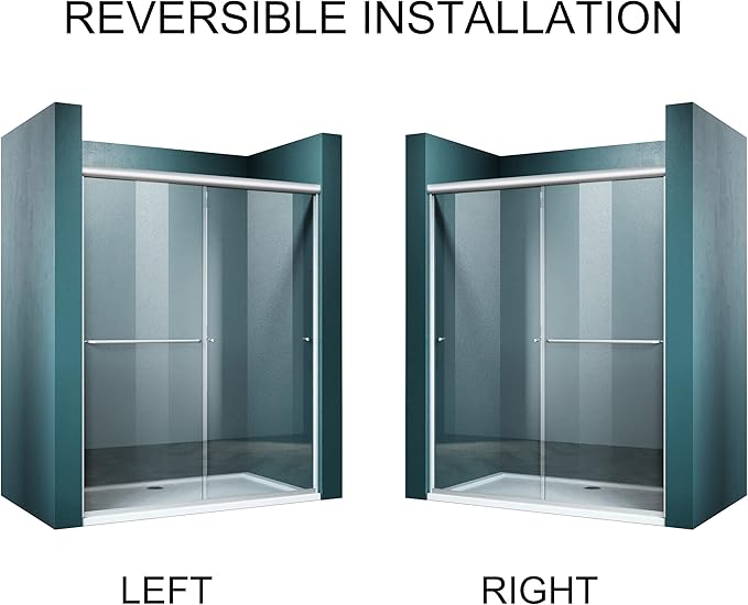 ELEGANT Showers 46.5 in.- 48 in. W x 72 in. H, Semi-Frameless 2 Bypass Sliding Shower Doors, 1/4 in. Shower Clear Glass Panel, Brushed Nickel Finish