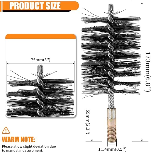 1Pc 3" Round Pipe Tube Stainless Steel Wire Brush 75mm