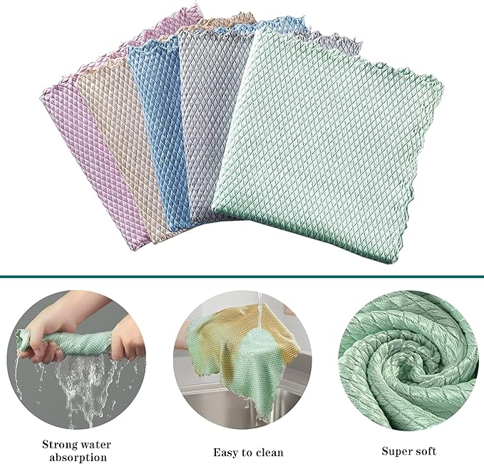 Streak Free Miracle Microfiber Cleaning Cloth, 15 Pack Nanoscale Lint Free Cleaning Rags, Glass Cleaning Cloth for Windows, Mirrors, Chrome, Housekeeping(5 Colors,15.7 in x 11.8 in)