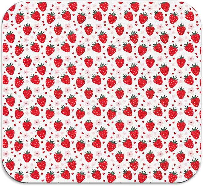 Strawberry Dish Drying Mat - Summer Strawberry Absorbent Dish Drying Mat for Kitchen Counter, Coffee Maker Mat for Countertops, Dish Rack Drainer Mat, Strawberry Kitchen Decor 16x17.5 Inch
