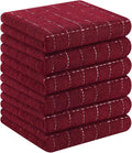 Homaxy 100% Cotton Terry Kitchen Towels(Brick Red, 13 x 28 inches), Checkered Designed, Soft and Super Absorbent Dish Towels, 6 Pack