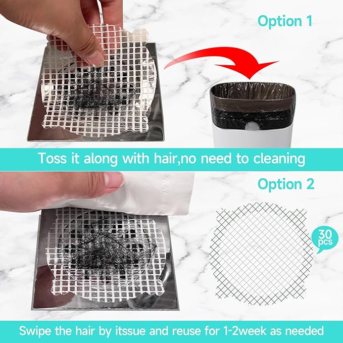 30 Pack Disposable Shower Drain Hair Catcher Shower Drain Mesh Stickers, Bathroom, Bathtub, Kitchen, Sink, for Human and pet Hair