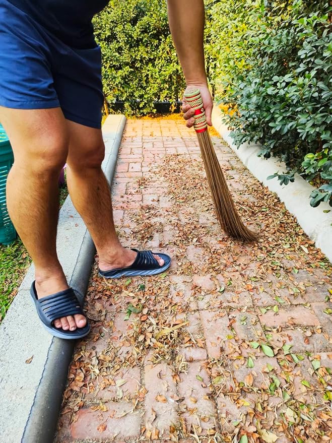 32 inch Multi-Surface Sturdy Outdoor Authentic Coconut Leaf Broom Asian Heavy Duty Broom Thai Natural Coconut Leaf Broom (Country Rustic) (1 Piece)